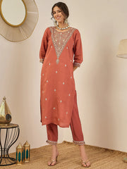 Rust Embroidered Suit Set