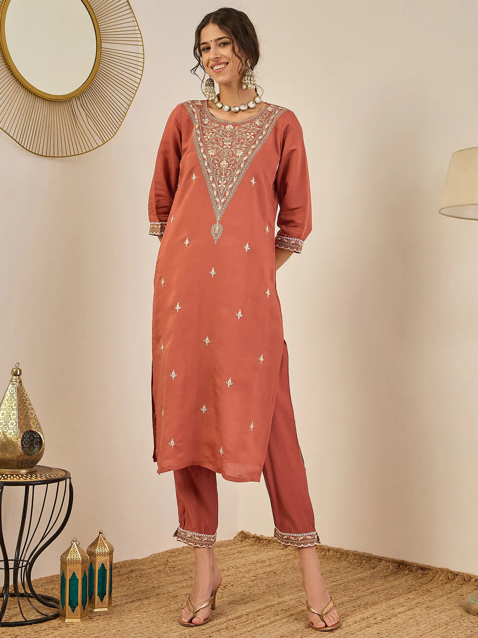 Rust Embroidered Suit Set