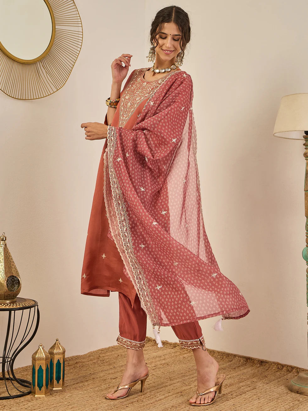 Rust Embroidered Suit Set