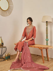 Rust Embroidered Suit Set