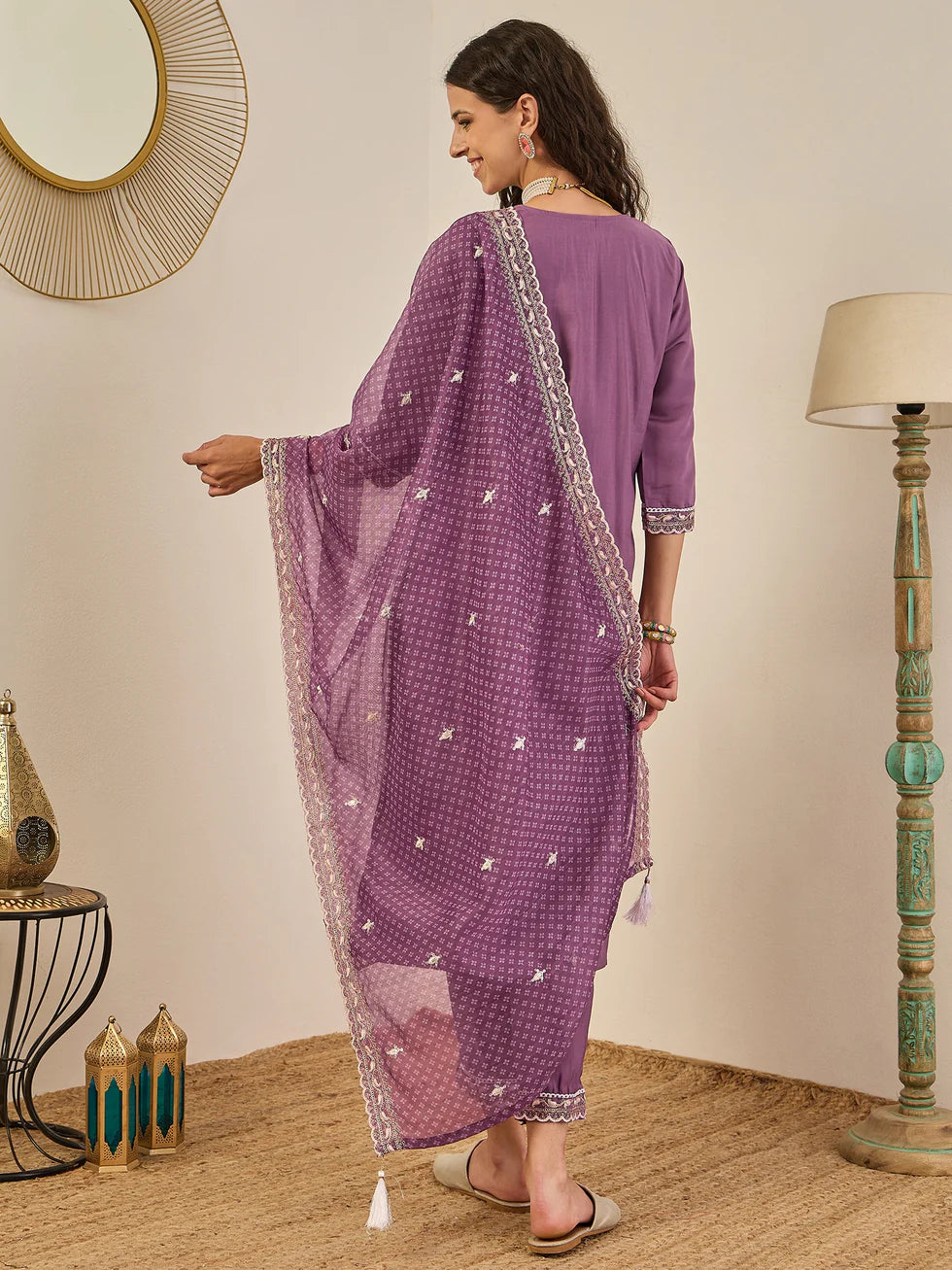 Lavender Embroidered Suit Set