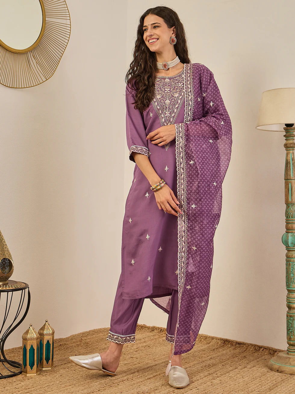 Lavender Embroidered Suit Set