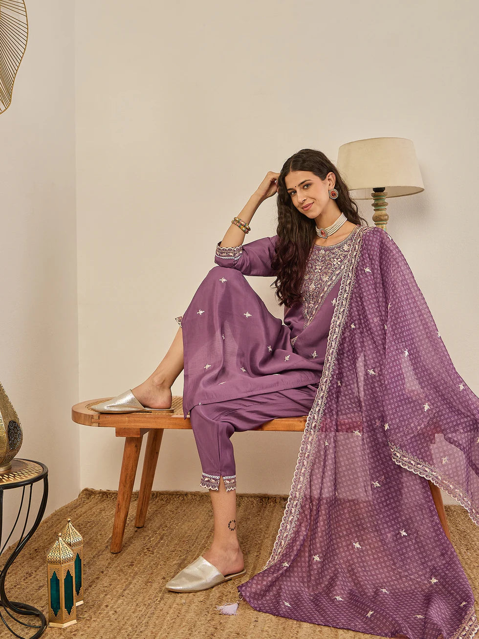 Lavender Embroidered Suit Set