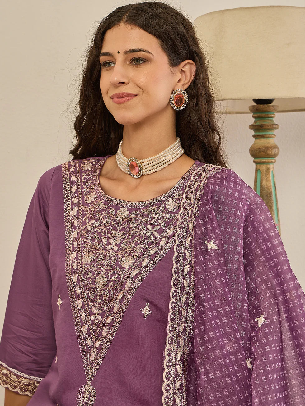 Lavender Embroidered Suit Set