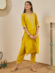 Mustard Embroidered Suit Set