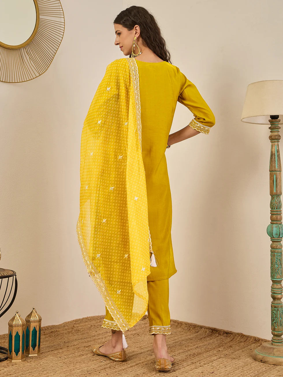 Mustard Embroidered Suit Set