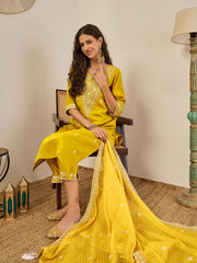 Mustard Embroidered Suit Set