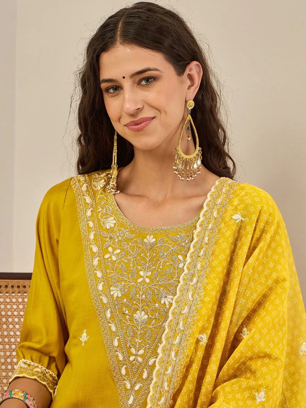 Mustard Embroidered Suit Set