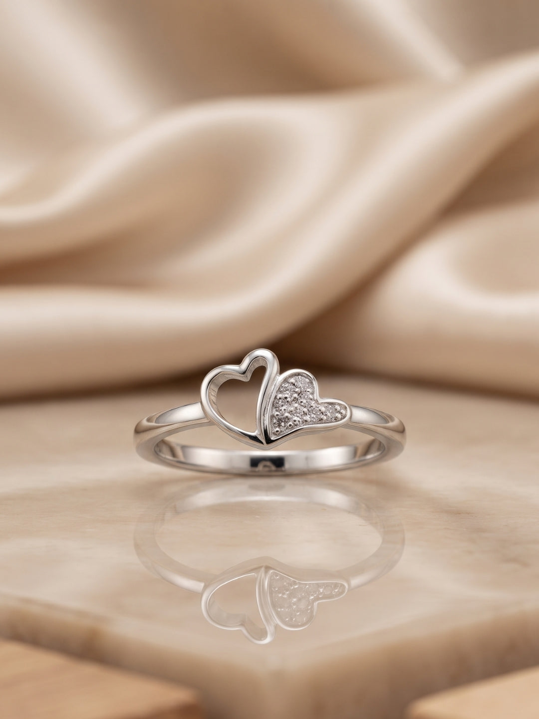 925 Silver Double Heart Love Ring for Women