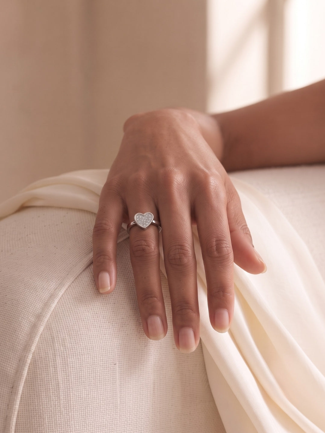 925 Silver Dainty Heart Sparkle Ring for Women