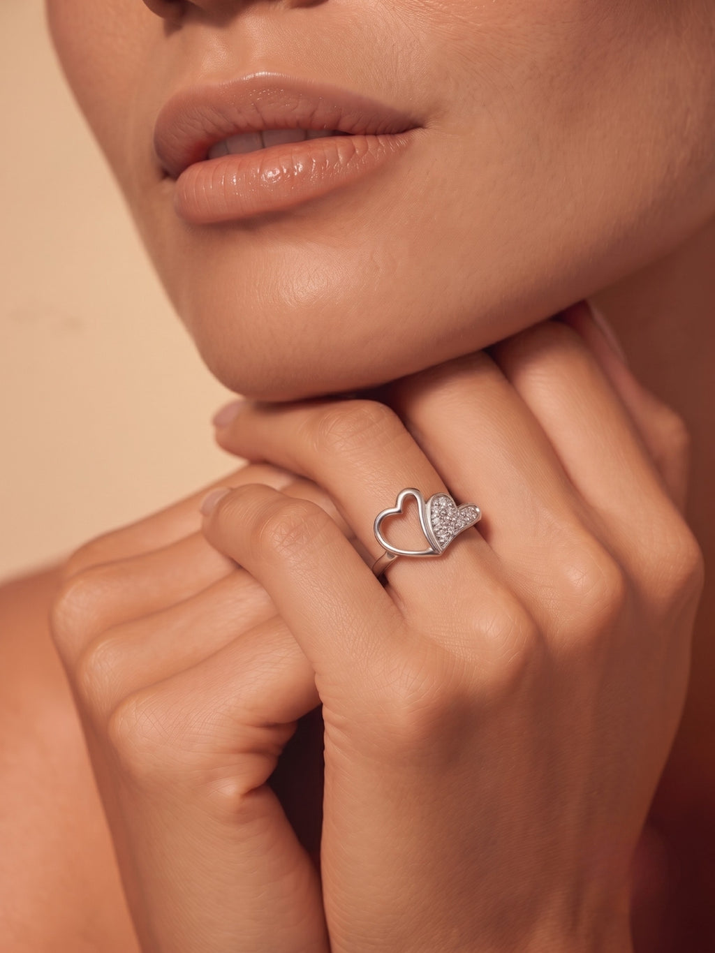 925 Silver Double Heart Love Ring for Women