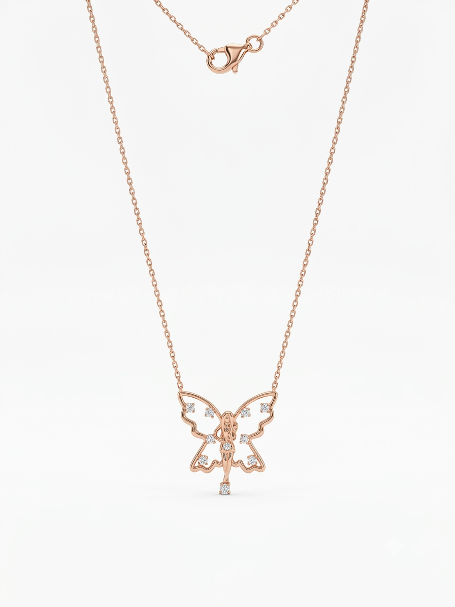 925 Sterling Silver Dainty Rose Gold Butterfly Fairy Pendant Necklace for Women