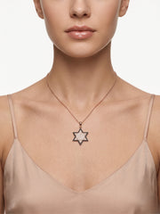 925 Sterling Silver Rose Gold Plated Black & White CZ Star Pendant Necklace for Women