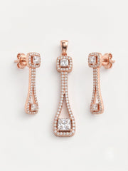 925 Sterling Silver Princess Halo Grace Pendant Set with Earrings
