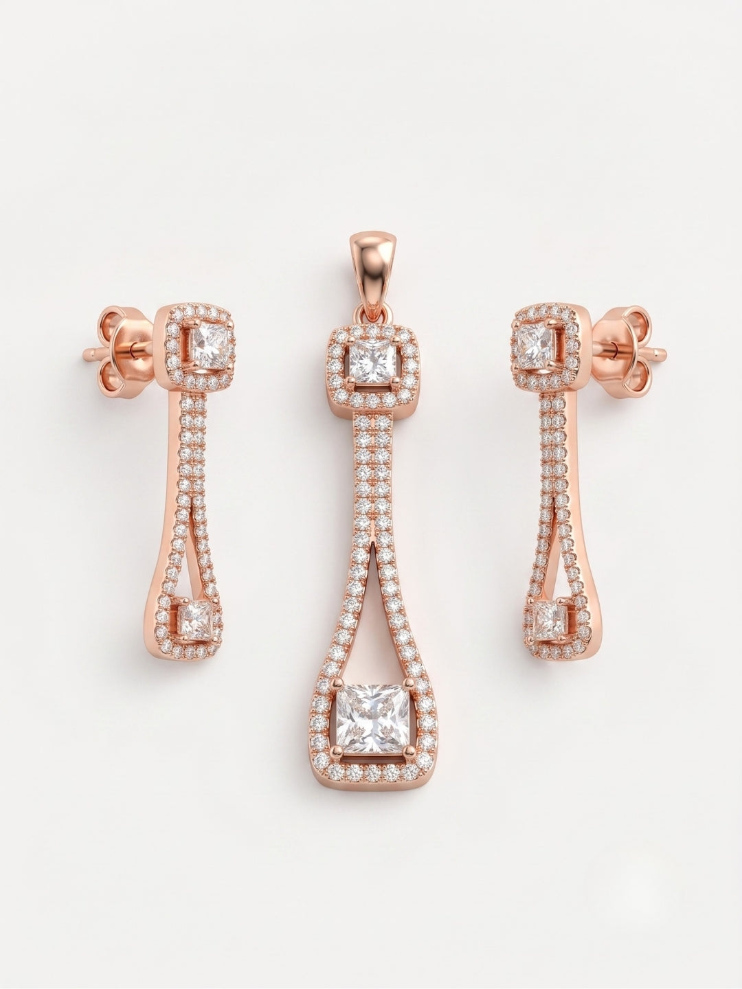 925 Sterling Silver Princess Halo Grace Pendant Set with Earrings