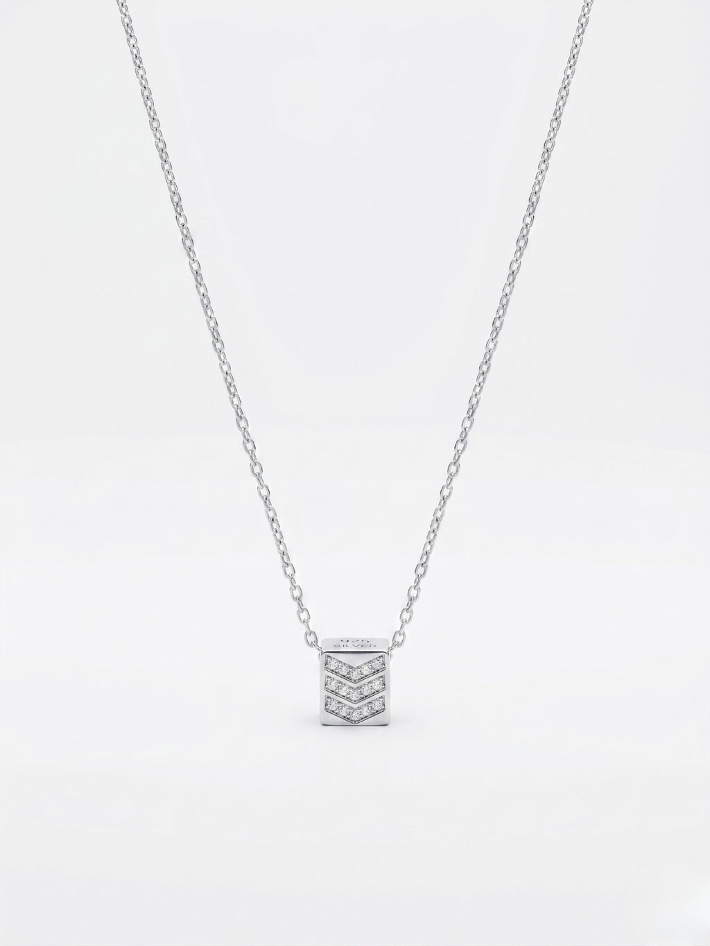 925 Sterling Silver Chevron CZ Geometric Pendant Necklace for Women