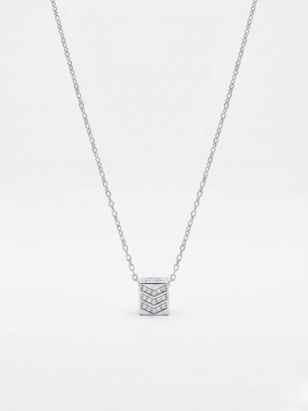 925 Sterling Silver Chevron CZ Geometric Pendant Necklace for Women