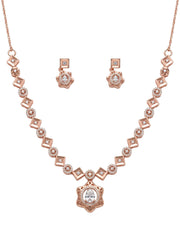 925 Sterling Silver Rose Gold Floral Halo Necklace Set with earrings