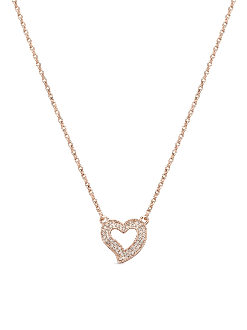 925 Sterling Silver Rose Gold Open Heart CZ Necklace for Women