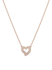 925 Sterling Silver Rose Gold Open Heart CZ Necklace for Women