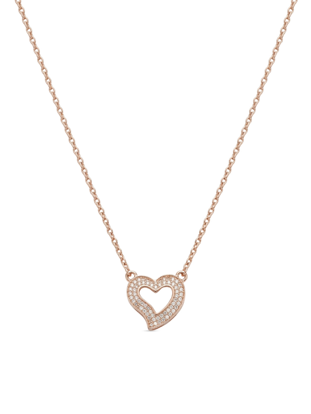 925 Sterling Silver Rose Gold Open Heart CZ Necklace for Women