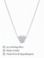 925 Sterling Silver CZ Heart Cage Pendant Necklace for Women