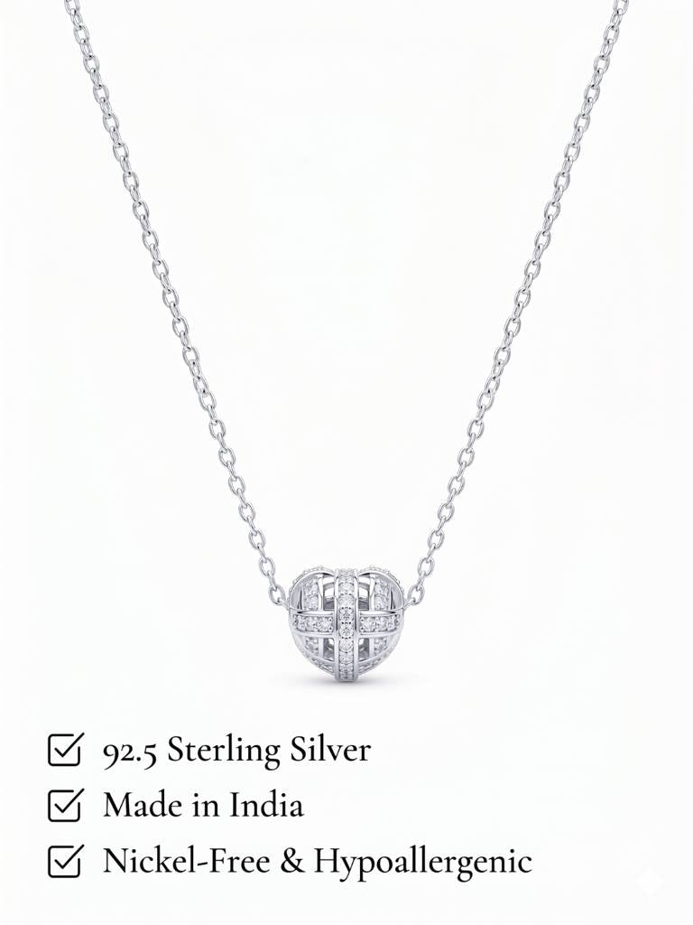 925 Sterling Silver CZ Heart Cage Pendant Necklace for Women