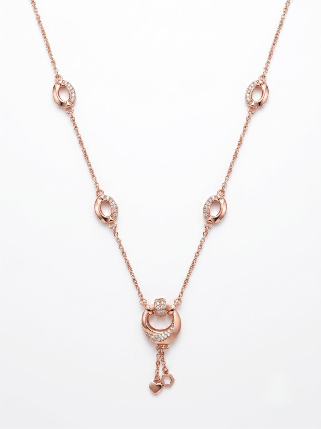 925 Sterling Silver Pavé Oval Link Tassel Necklace For Women