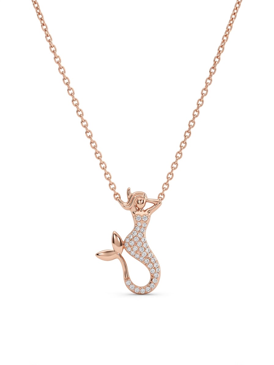 925 Sterling Silver Mermaid Tail Pendant Necklace for Women