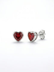 925 Silver Heart Ruby Stud Earrings for Women