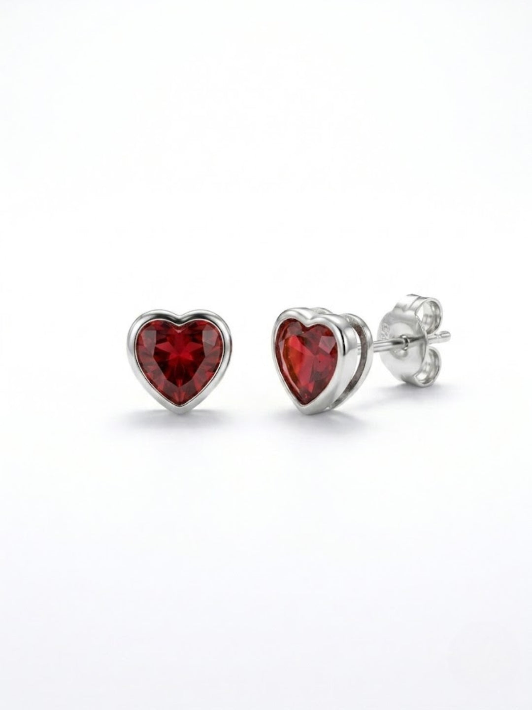 925 Silver Heart Ruby Stud Earrings for Women