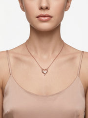 925 Sterling Silver Rose Gold Open Heart Cubic Zirconia Pendant Necklace for Women