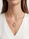 925 Sterling Silver Luna Noir Crescent Star Necklace for Women