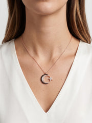 925 Sterling Silver Luna Noir Crescent Star Necklace for Women