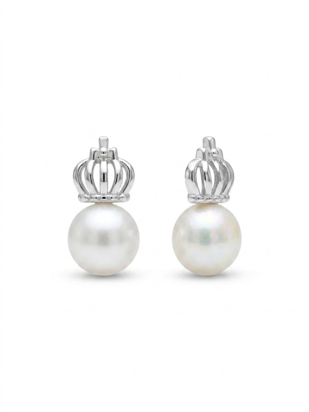 925 Silver Crown Pearl Stud Earrings for Women