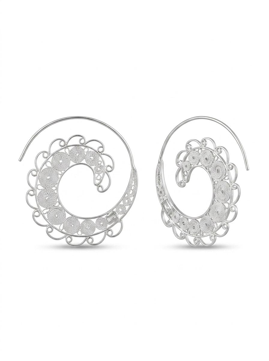 925 Silver Spiral Filigree Hoop Earrings for Women