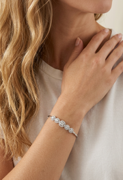 92.5 Sterling Silver Five Stone Halo Diamond Bracelet for Women