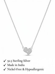 925 Sterling Silver Pavé CZ Heart Pendant Necklace for Women