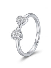 925 Sterling Silver Double Heart Pavé Ring for Women