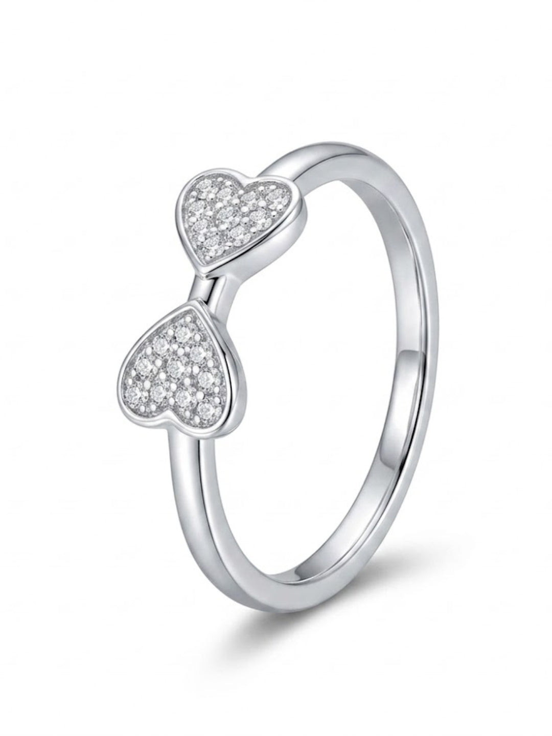 925 Sterling Silver Double Heart Pavé Ring for Women