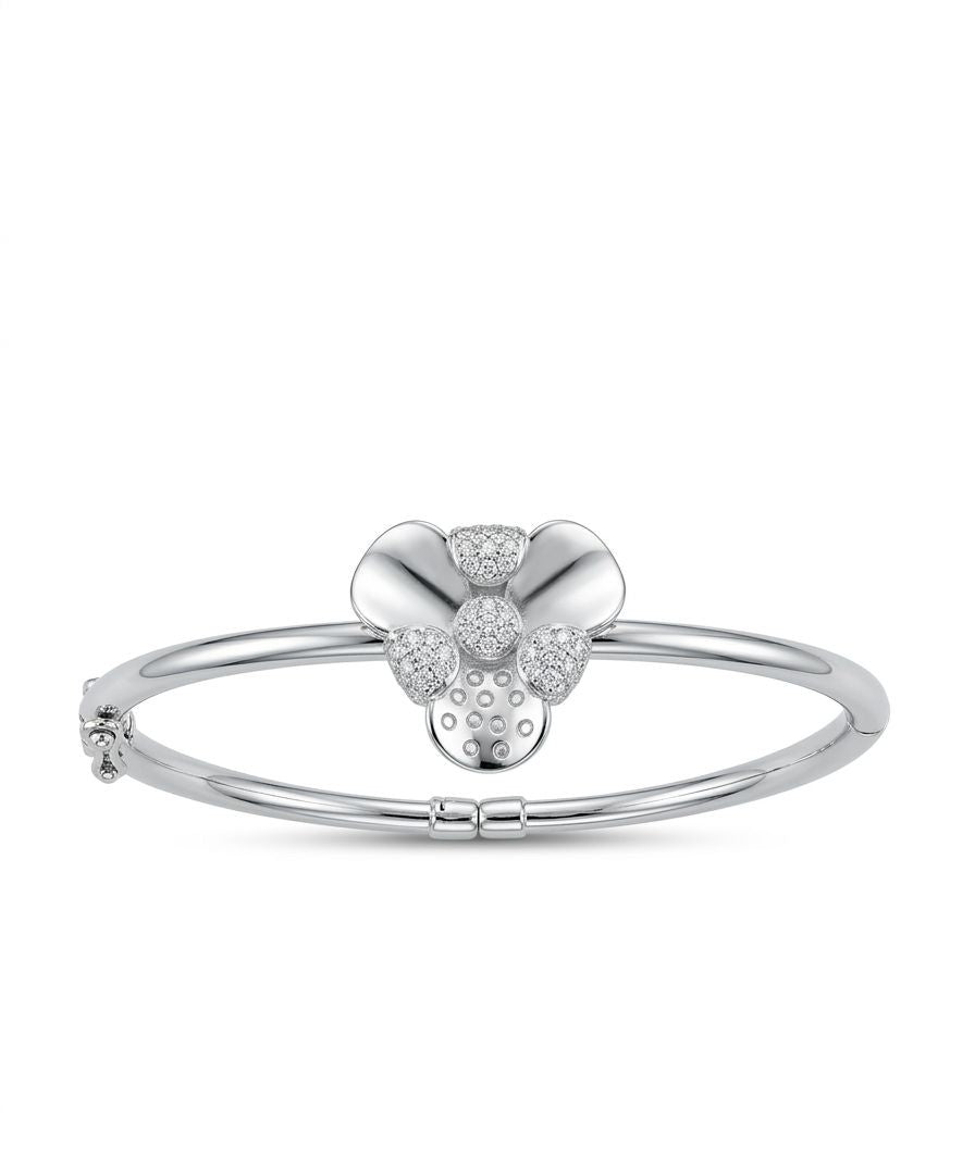 92.5 Sterling Silver Bloom Crystal Flower Silver Bracelet for Women
