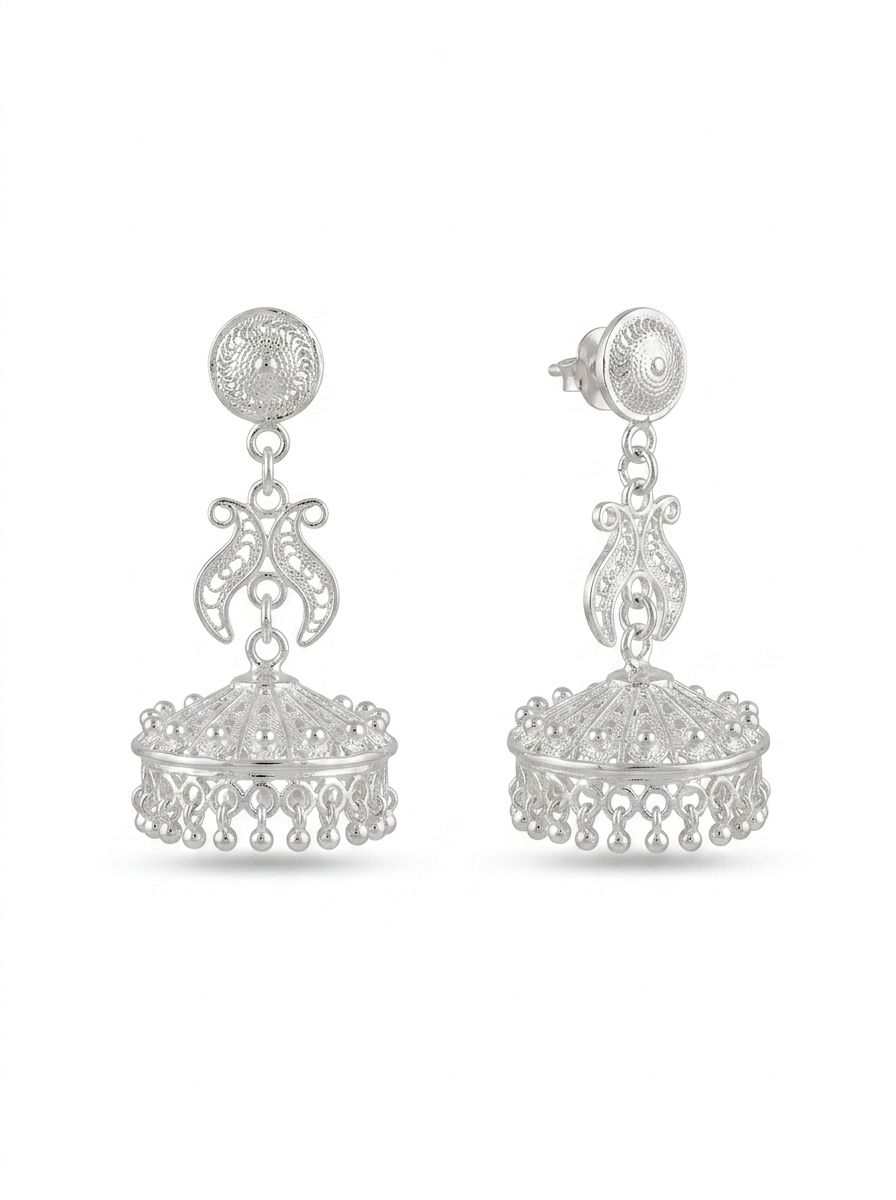 925 Silver Earrings Traditional Filigree Jhumka Earrings for Women