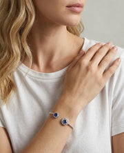 92.5 Sterling Silver Sapphire Bloom Beaded Open Bracelet for Women