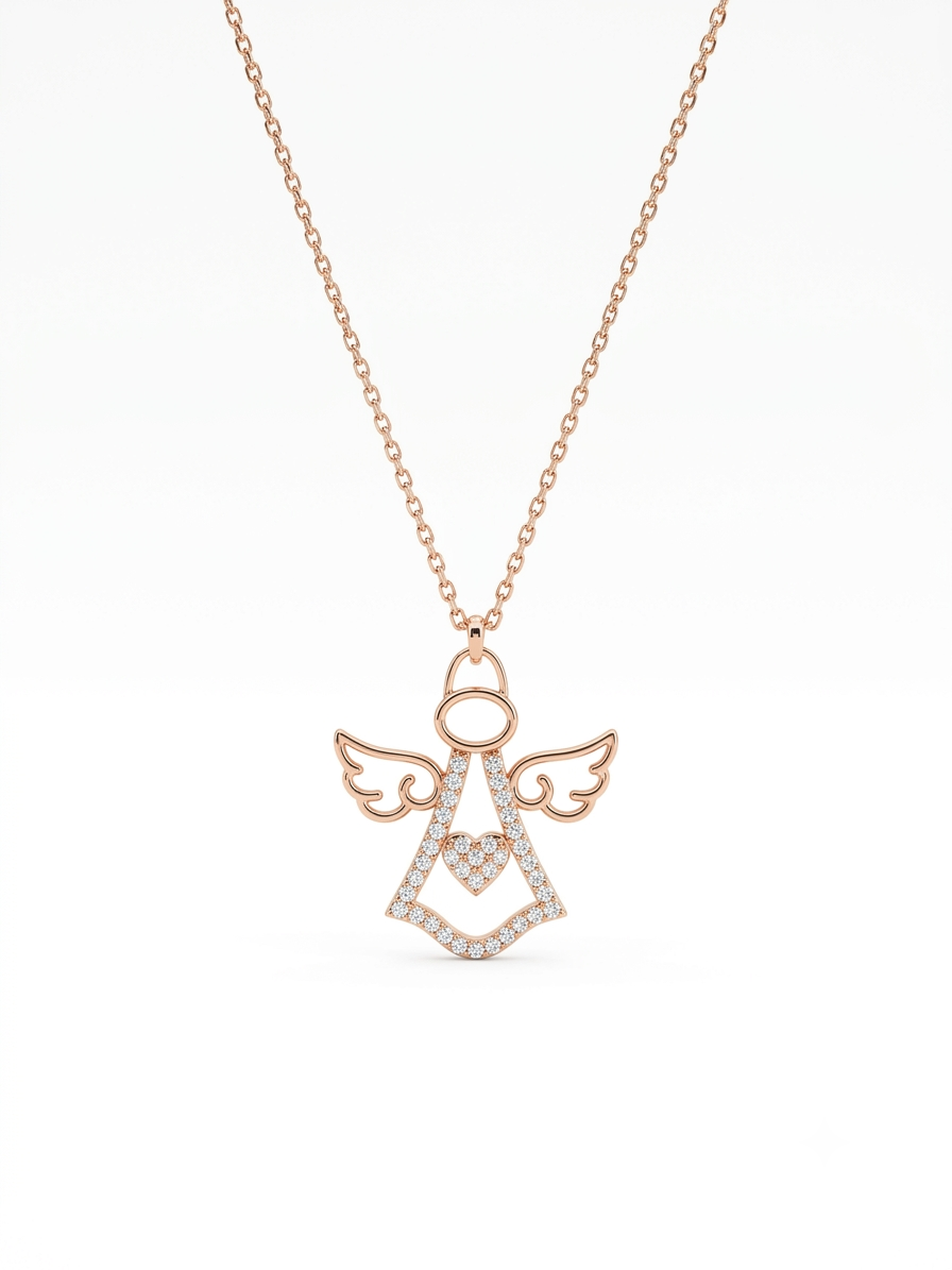 925 Sterling Silver Heart Angel Pendant Necklace for Women