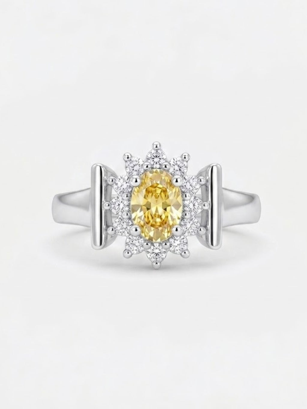925 Sterling Silver Yellow Oval Halo Cocktail Ring for Women