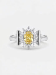925 Sterling Silver Yellow Oval Halo Cocktail Ring for Women