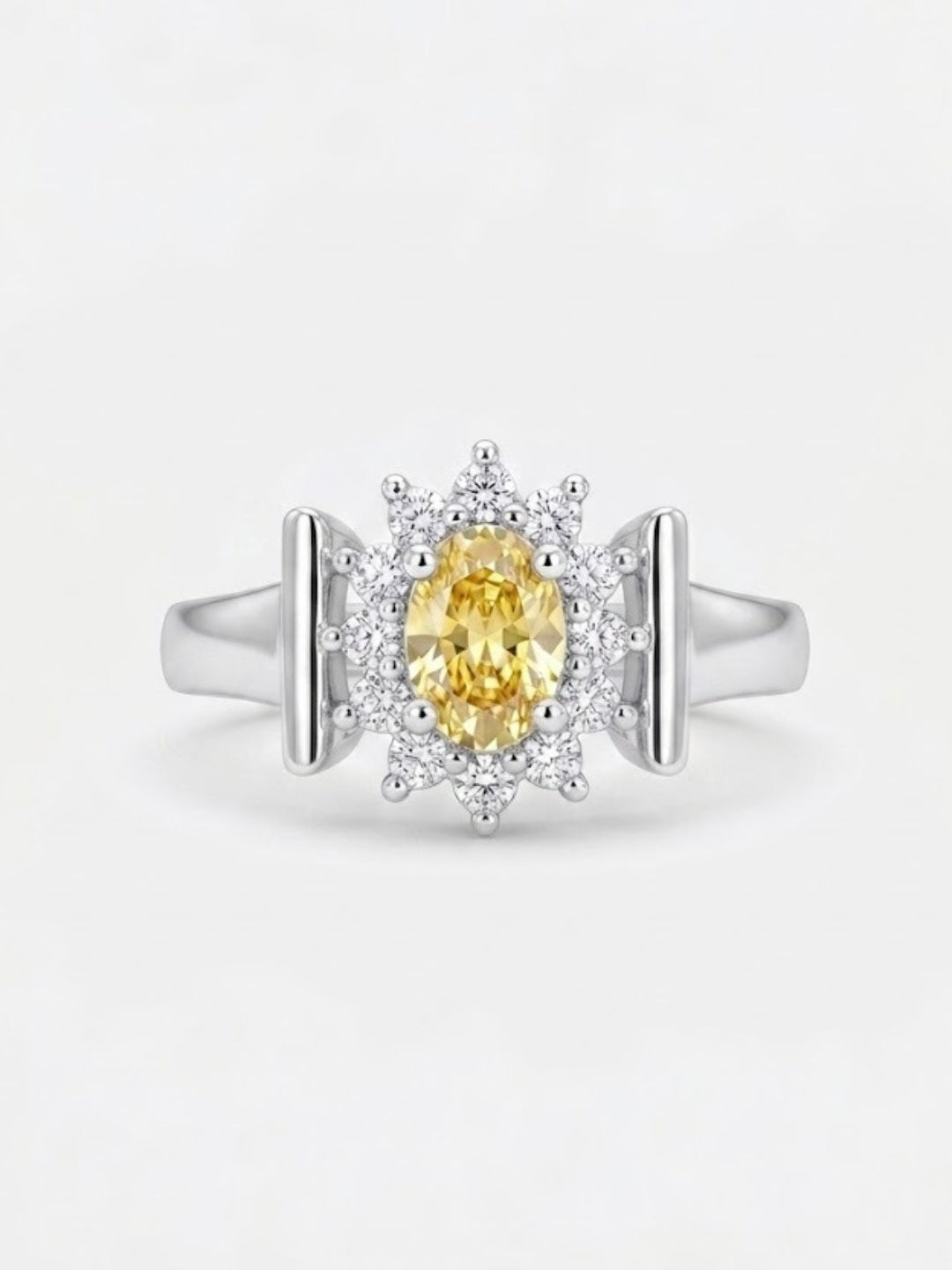925 Sterling Silver Yellow Oval Halo Cocktail Ring for Women
