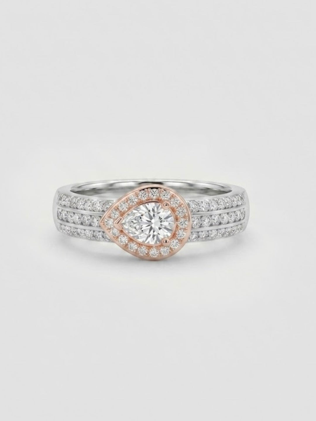 925 Sterling Silver Pear Cut Halo Pavé Ring for Women