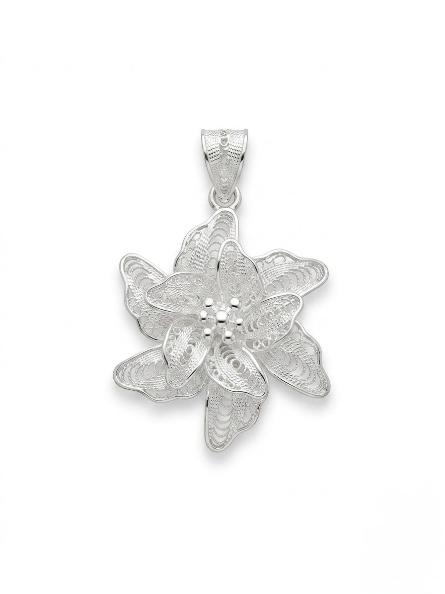 925 Sterling Silver Snow Blossom Filigree Pendant For Women