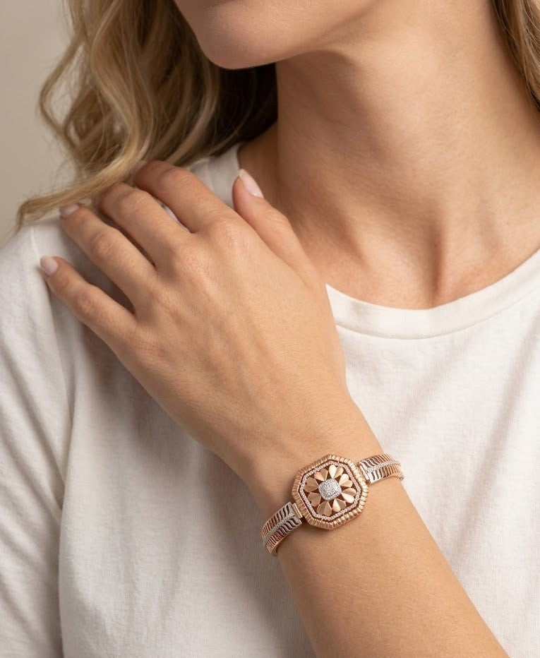 92.5 Sterling Silver Radiant Bloom Geometric Bracelet for Women